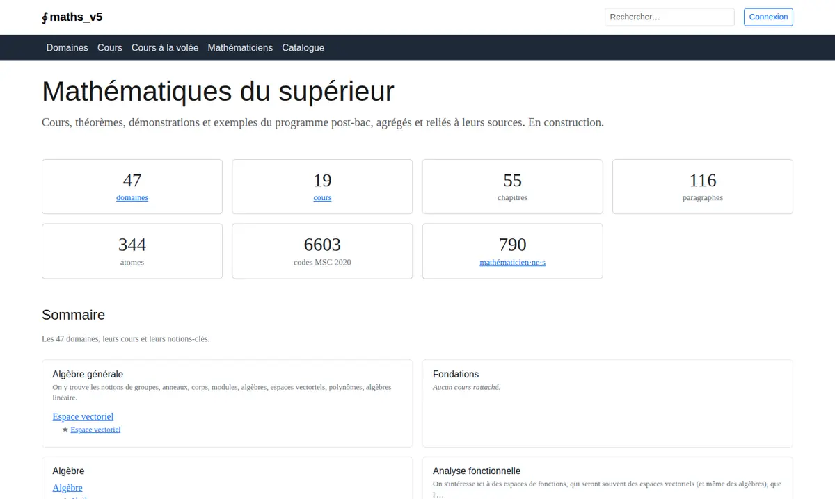 La plateforme de cours de mathématiques en développement